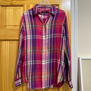Lauren Ralph Lauren Pink Plaid Button Down Shirt. S size